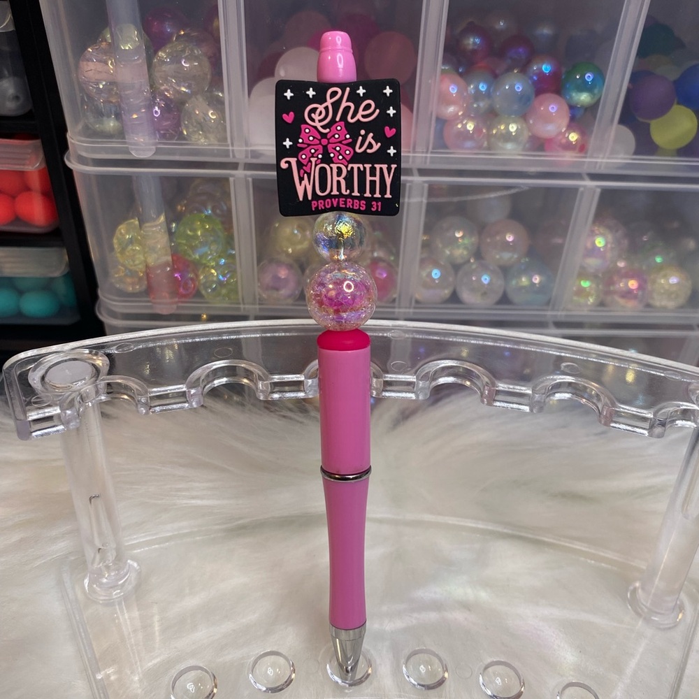 Pink Inspirational Pen with Beaded Top